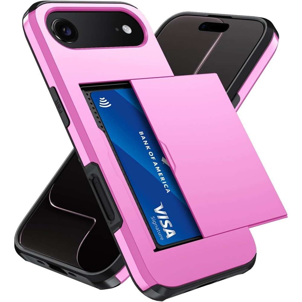 Qinmay iPhone 17 Air Wallet Case, Card Holder, Shockproof, Pink